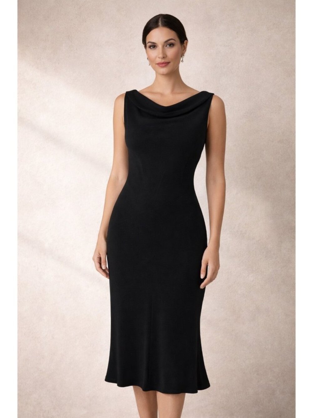 The Limited Black Cowl Neck Midi Dress Sleeveless Minimalist Work Cocktail